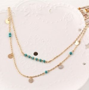 👽Two layer dainty turquoise and gold necklace
